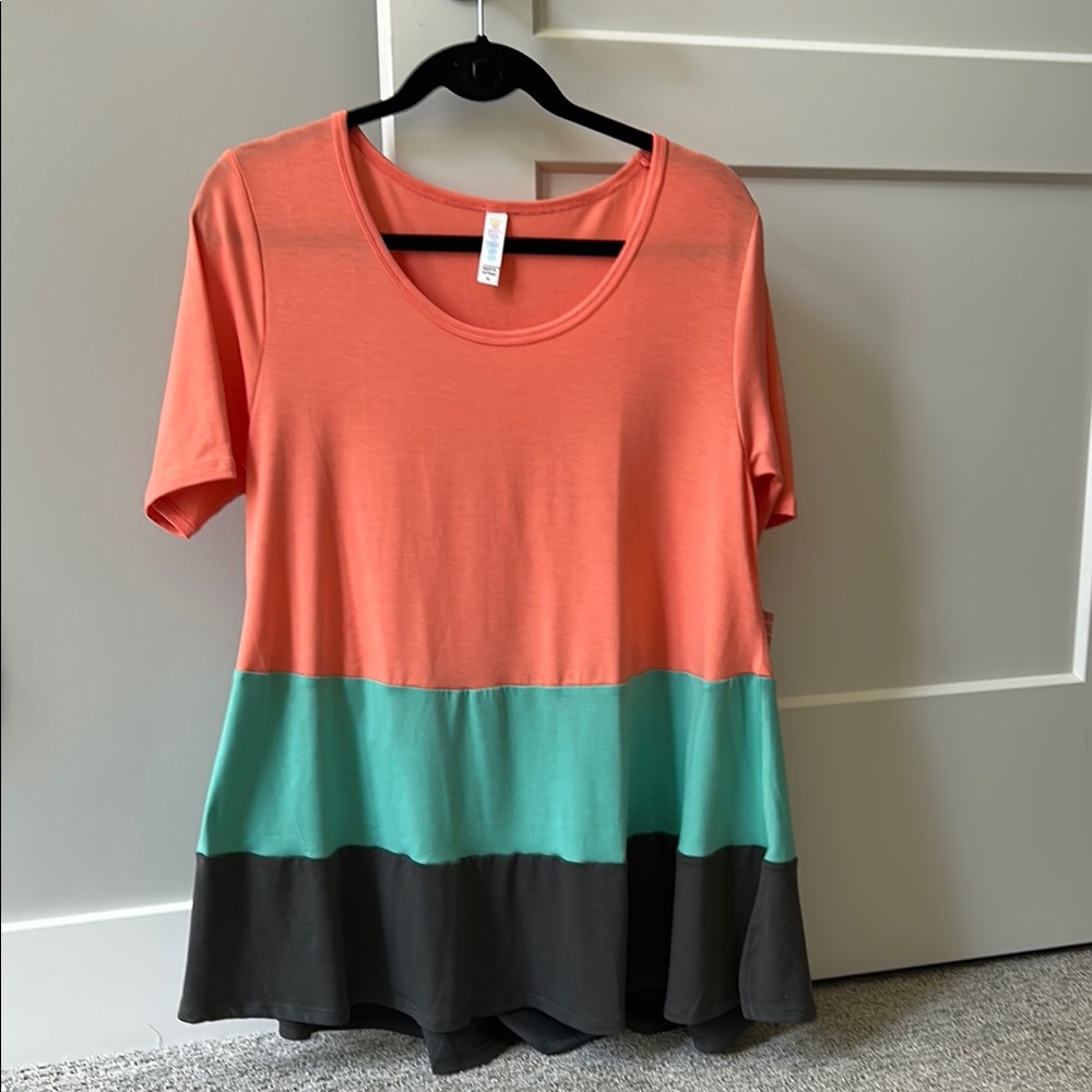 LuLaRoe Boxy Pink and Blue Short Sleeve Tee